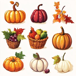 秋季南瓜及蔬果插画集合