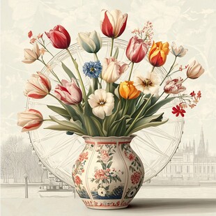 花瓶中的多彩花卉插画