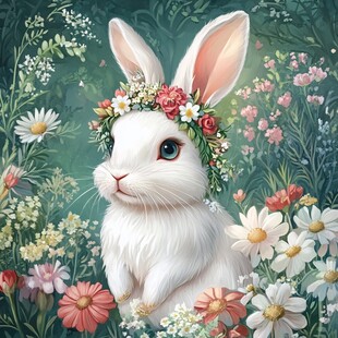 花中萌兔 清新梦幻插画