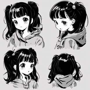 可爱双马尾少女多角度插画
