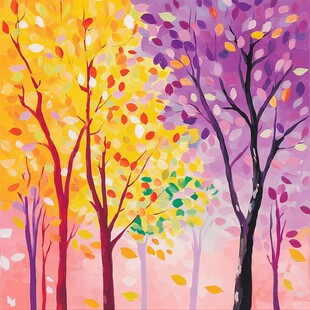 梦幻秋日树林绚丽景象