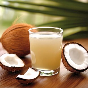 一杯新鲜椰子汁与椰子