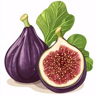 新鲜无花果与绿叶插画
