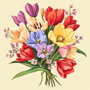 缤纷郁金香花束插画