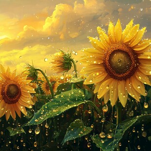 雨后向日葵绽放金色光芒