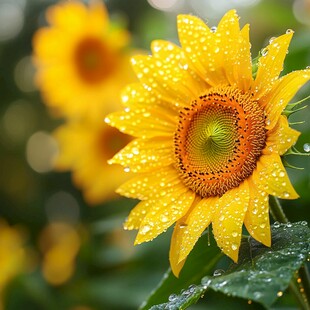 带露向日葵绽放的美丽