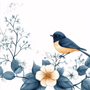 蓝鸟栖花图