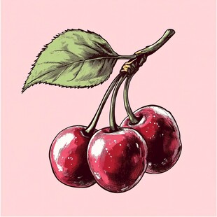 手绘樱桃图 饱满诱人果实