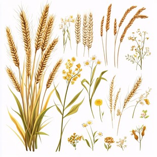 麦穗与野花插画素材