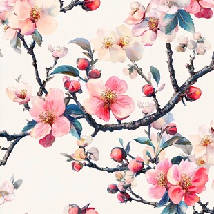 水彩绘繁花满枝图