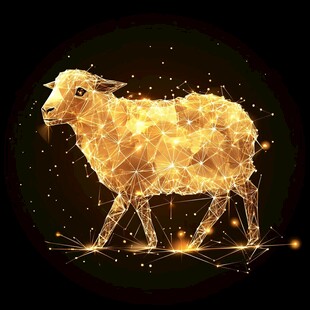 金色线条羊 璀璨光效图案