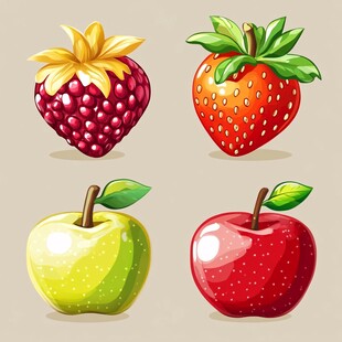 四种卡通水果插画展示