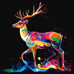 彩色抽象艺术风格梦幻鹿