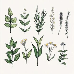 手绘清新植物草本插画集合