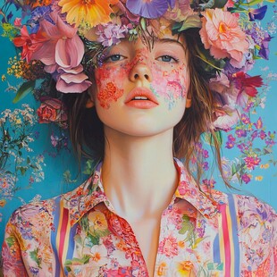 花饰少女的梦幻花卉装扮