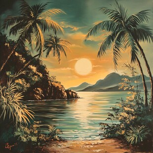 夕阳下的热带海滨风光