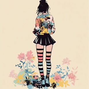 时尚少女的多彩背影
