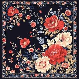 复古花卉图案方巾设计图