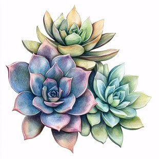 水彩绘多彩多肉植物