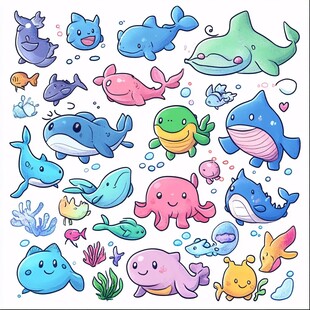 可爱海洋动物卡通形象集合