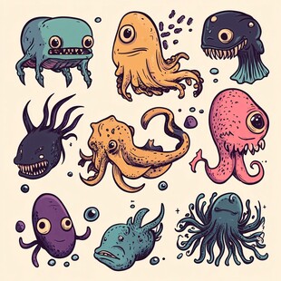 可爱卡通海洋怪物集合