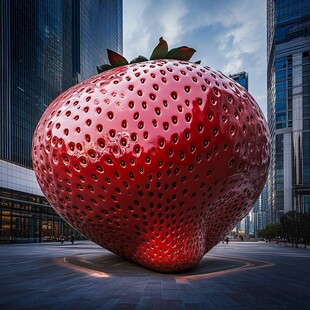 巨型草莓矗立城市广场