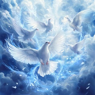 梦幻白鸽翱翔于云海之间