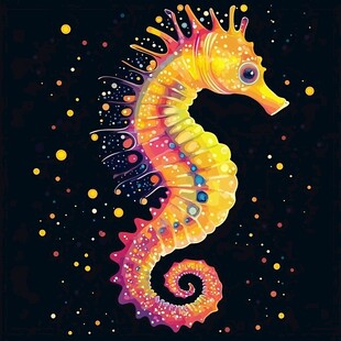 梦幻彩色海马插画艺术