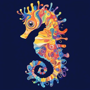 多彩梦幻海马插画艺术图