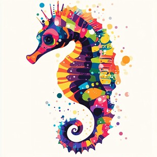 彩色梦幻海马插画艺术