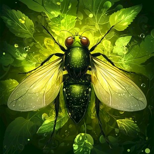 绿色荧光大苍蝇插画
