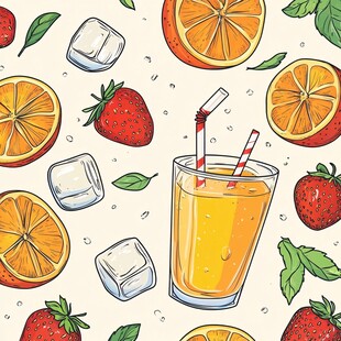 夏日鲜果冰饮插画图案