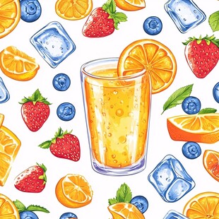 冰爽橙汁与缤纷鲜果图案