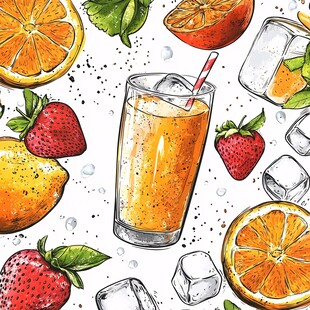 手绘鲜果冰饮插画