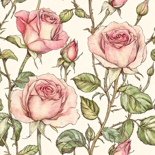 手绘粉色玫瑰花卉图案