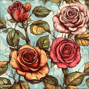 复古风玫瑰花卉插画图案