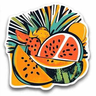 缤纷夏日水果插画贴纸