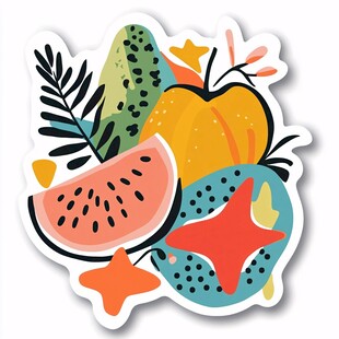 多彩水果贴纸插画