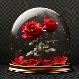 玻璃罩中的两朵娇艳红玫瑰