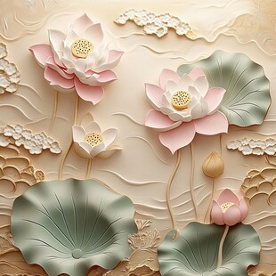 中式浮雕荷花图