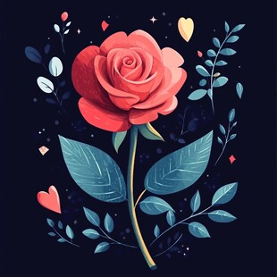 浪漫红玫瑰插画装饰图案