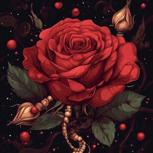 神秘红玫瑰与珠宝的梦幻组合