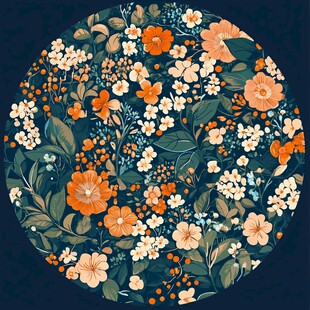 圆形花卉图案插画设计