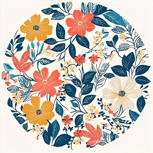 圆形花卉图案插画