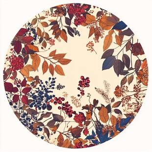 圆形秋季花卉植物图案