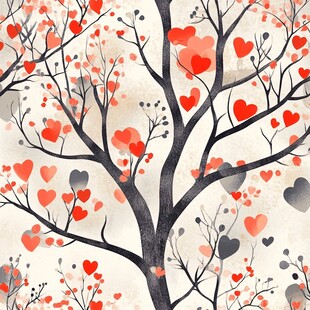 爱心树水彩浪漫图案背景