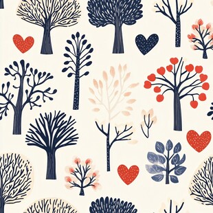 手绘树木爱心图案背景图