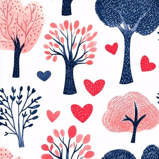 手绘爱心树木图案背景图