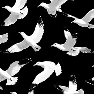黑白海鸥群飞图案设计