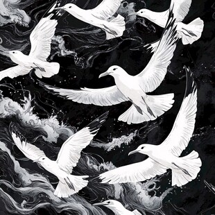 海鸥于波涛间展翅翱翔